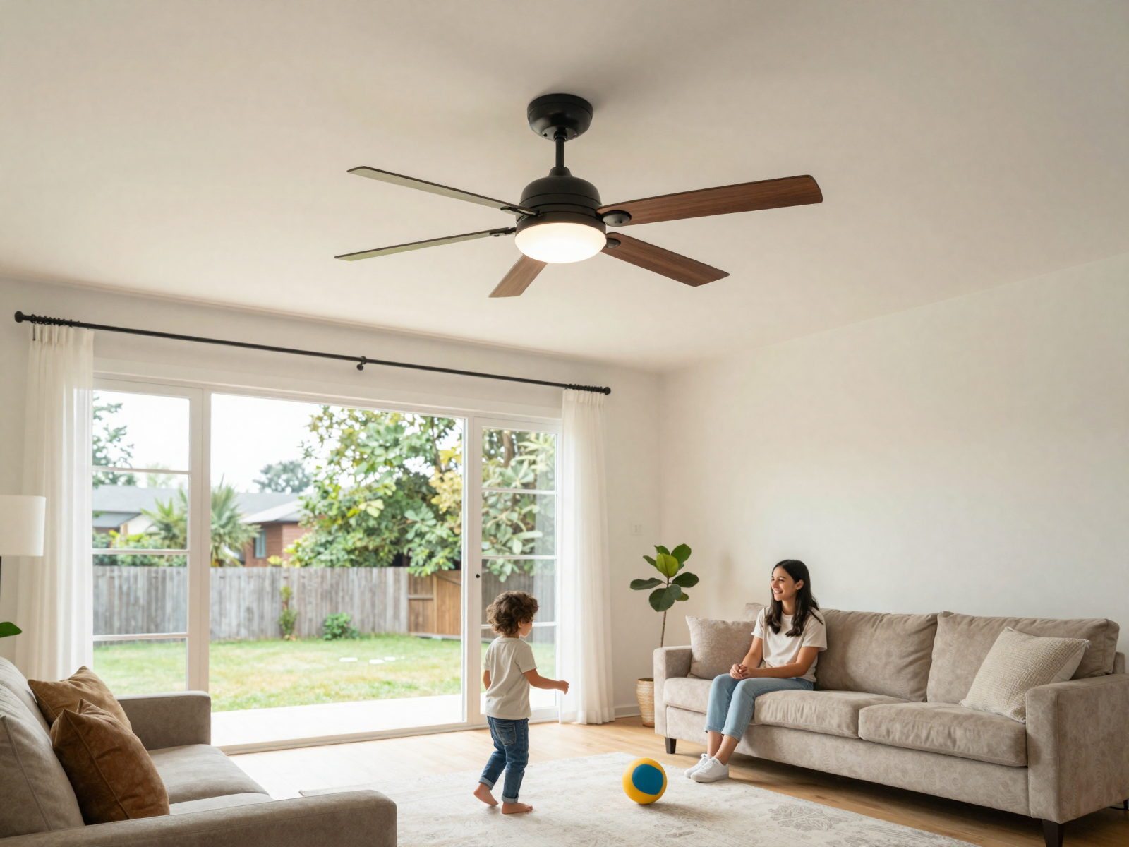 Modern ceiling fan and lighting installation